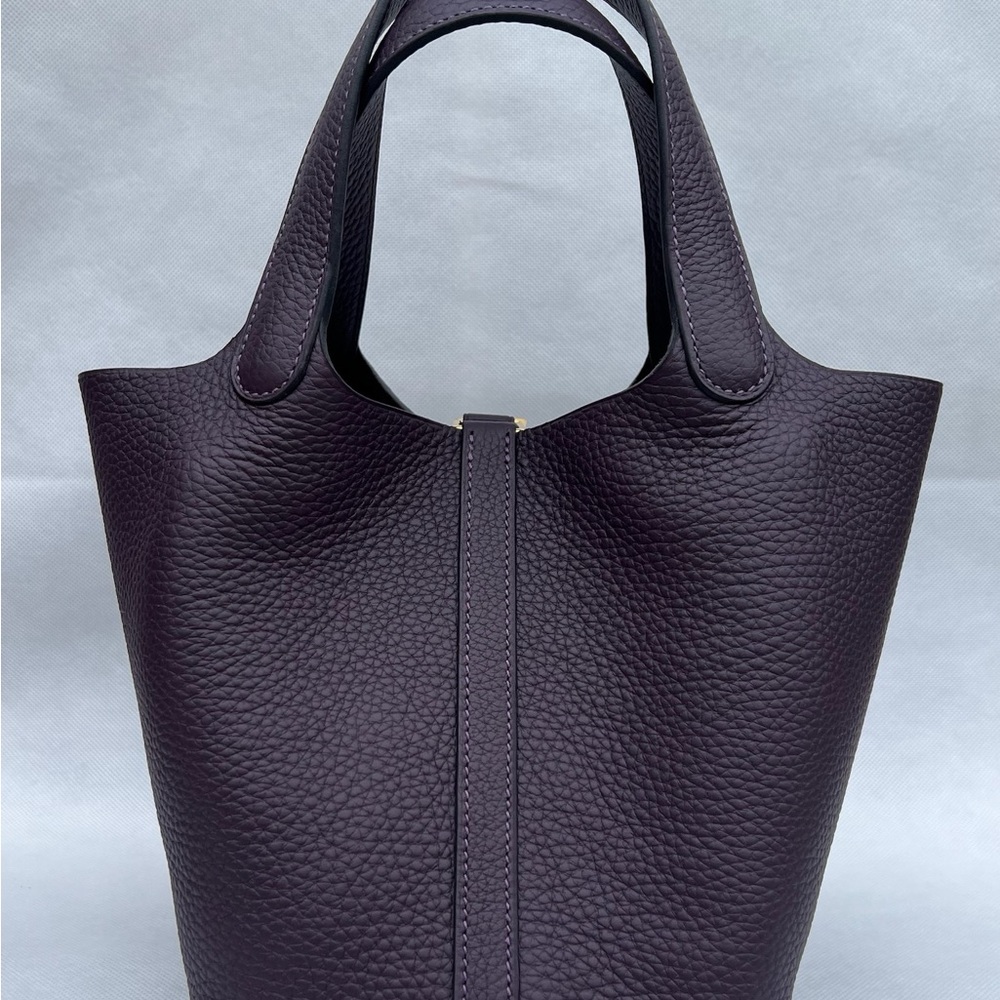 Hermes Plum Leather Picotin Tote with Gold Hardware - Picture 12 of 14